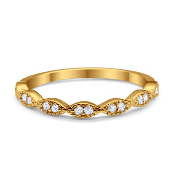 Half Eternity Rings  Wedding Band Round Yellow Tone, Simulated Cubic Zirconia 925 Sterling Silver